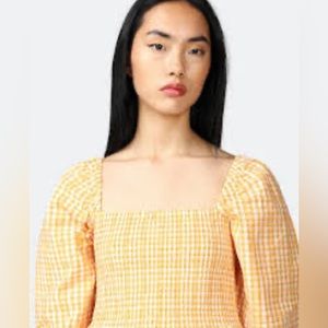 Design365 XS Yellow Gingham Seersucker Puff Sleeve Crop Top Shirred. EUC/NWOT?